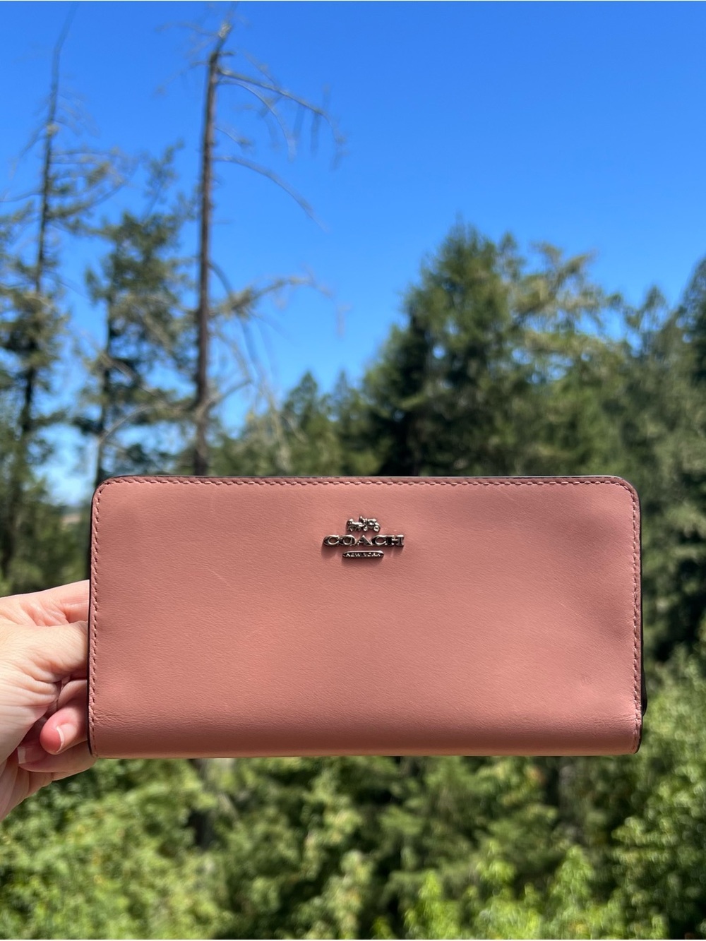 COACH Pink Leather Slim Wallet Credit Card Holder w Silver Hardware AUTHENTIC